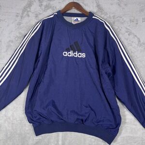 Adidas‎ Windbreaker Jacket Navy Blue White Stripes Men's Size Large Vintage 90s